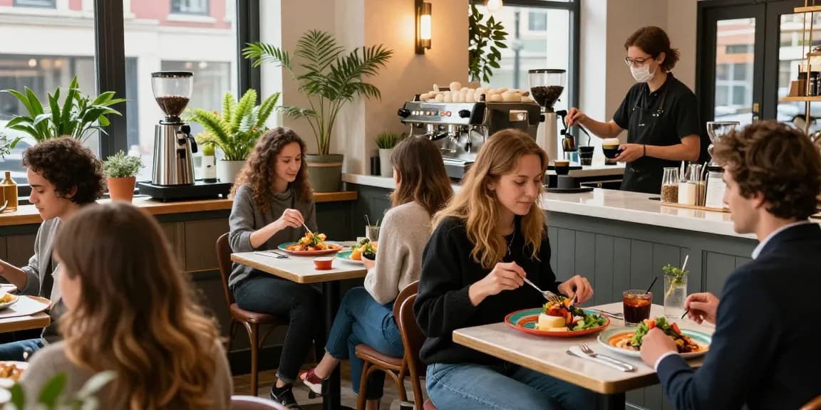 Sydney303 Login at a modern café with patrons enjoying gourmet meals and artisanal coffee