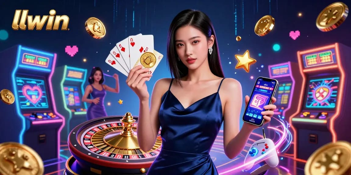 Experience thrilling gameplay at llwin with a confident woman showcasing casino action and vibrant elements.