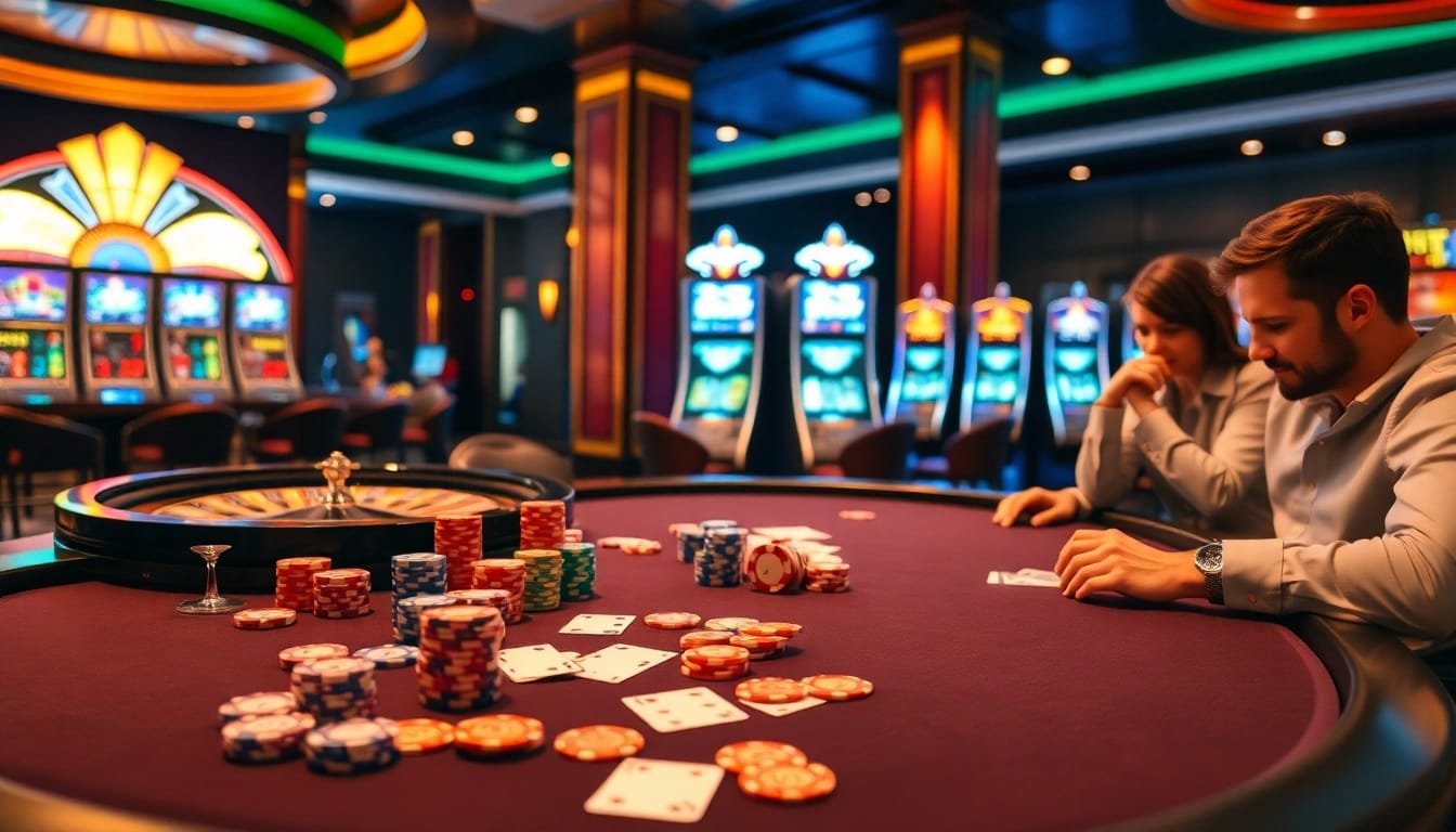 Players engaging in a thrilling casino game, exploring depo 25 bonus 28 excitement at the poker table.
