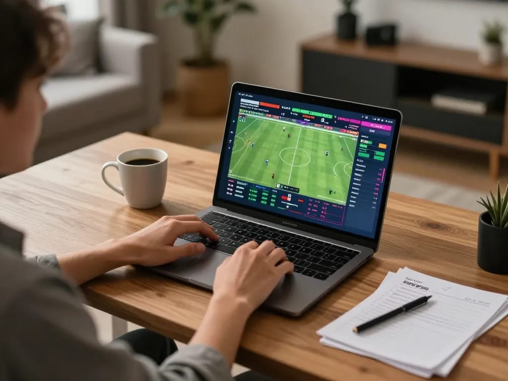 nhà cái UG88 user actively placing bets on a laptop while studying live sports odds