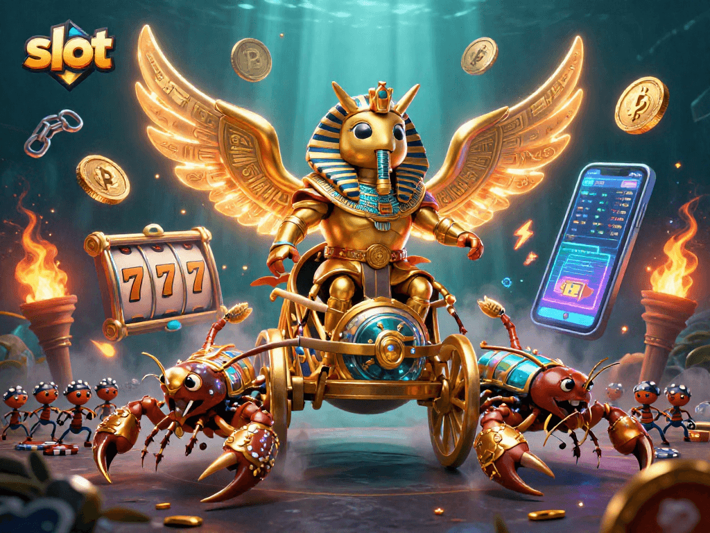 Engage with thrilling slot gameplay through a vibrant 3D casino illustration.
