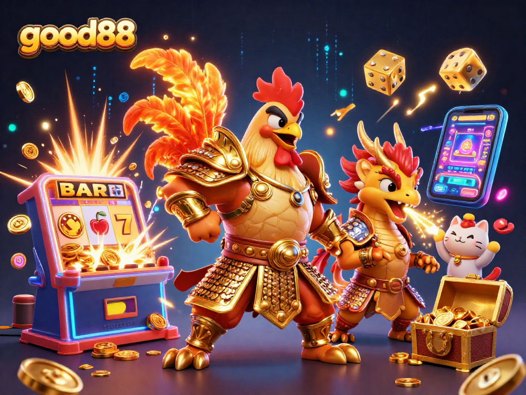 Win big with good88 through exciting slot machines, slot symbols flying, and thrilling characters!