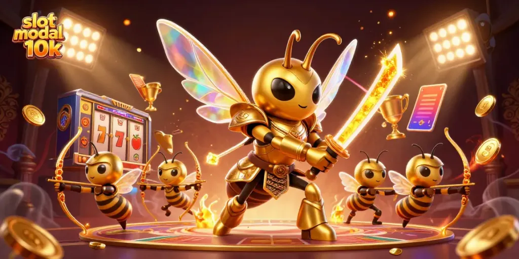 Permainan slot modal 10k dengan karakter 3D menarik dan elemen kasino yang penuh warna.