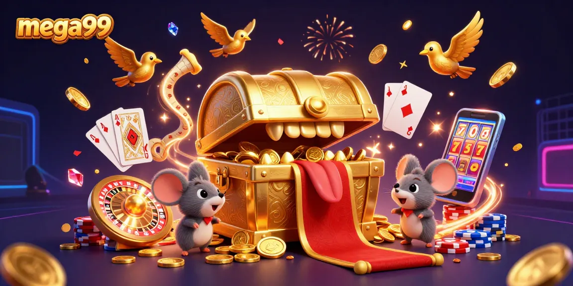 Experience thrilling jackpots with mega99, featuring captivating treasure scenes and dynamic casino games.