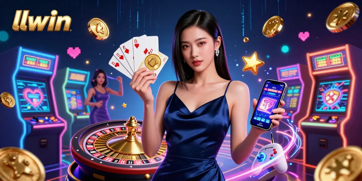 Experience thrilling gameplay at llwin with a confident woman showcasing casino action and vibrant elements.