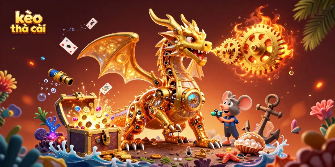 Engage in kèo nhà cái gaming with vibrant dragon, gold coins, and dynamic elements.