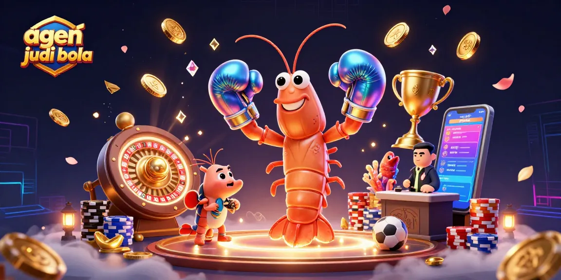 Experience dynamic sports betting at agen judi bola with vibrant shrimp characters, casino elements, and exciting visuals.
