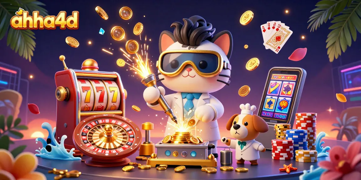 Engage in thrilling gaming moments with ahha4d, featuring slot machines and a dynamic casino scene.
