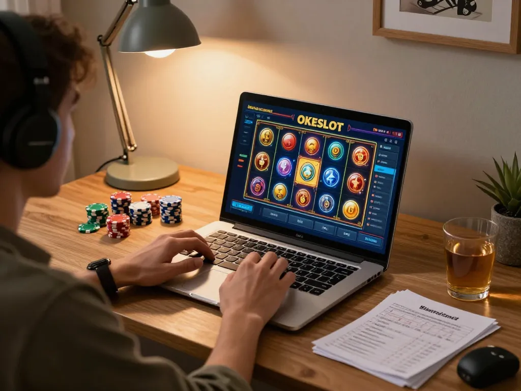 Sesi permainan online yang menarik dengan seorang pemain yang terlibat dalam OKESLOT, menekankan permainan strategis.