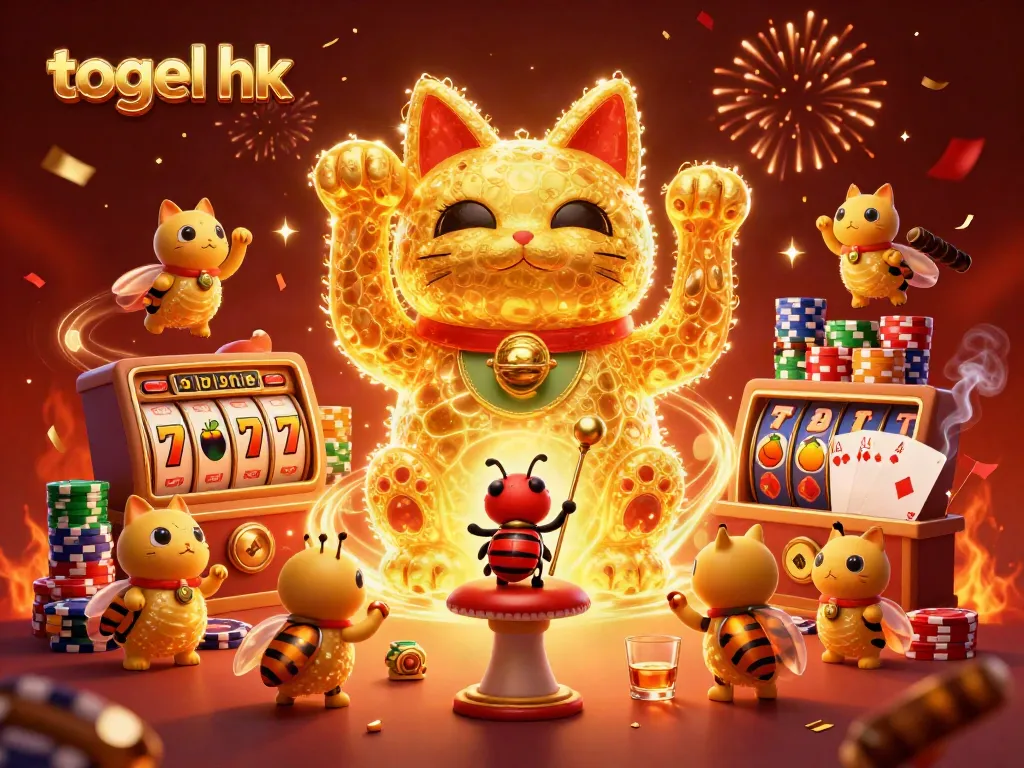 Menang togel hk dengan ilustrasi kucing keberuntungan yang hidup dalam dunia kasino yang meriah.