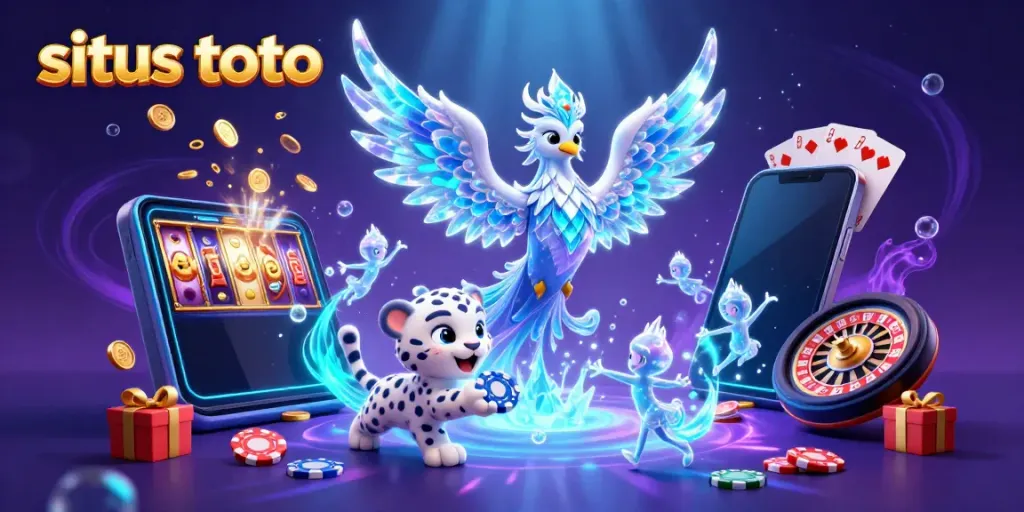 Engage in situs toto action with vibrant 3D gaming characters and colorful casino elements.