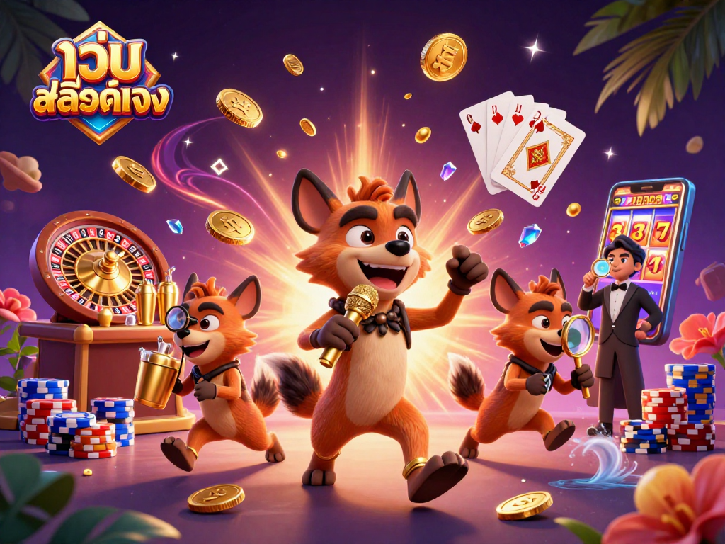 Experience thrilling action at เว็บสล็อตตรง with vibrant casino characters showcasing exciting games and golden rewards.