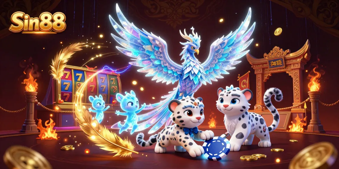 Experience the excitement of Sin 88 with vibrant 3D illustrations showcasing casino elements, prismatic light, and playful characters.