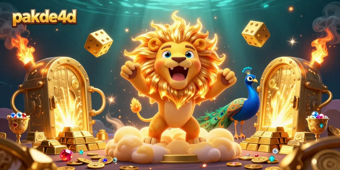 Engage with pakde4d depicting a vibrant 3D illustration of a lion and dice in an exhilarating gaming scene.
