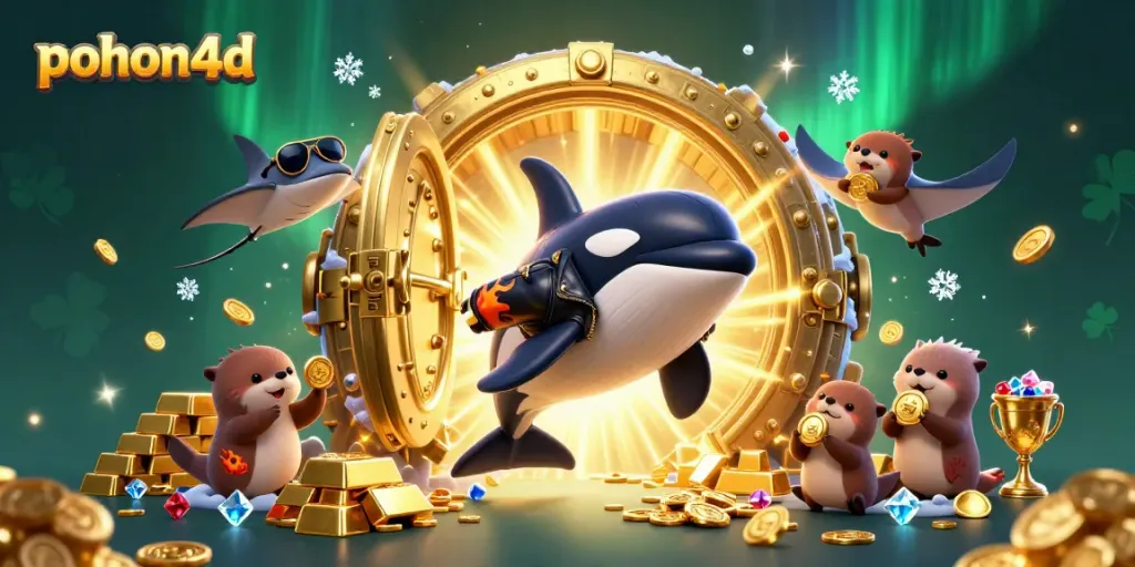 Pohon4D showcases an exciting casino scene with whimsical sea creatures and gold treasures