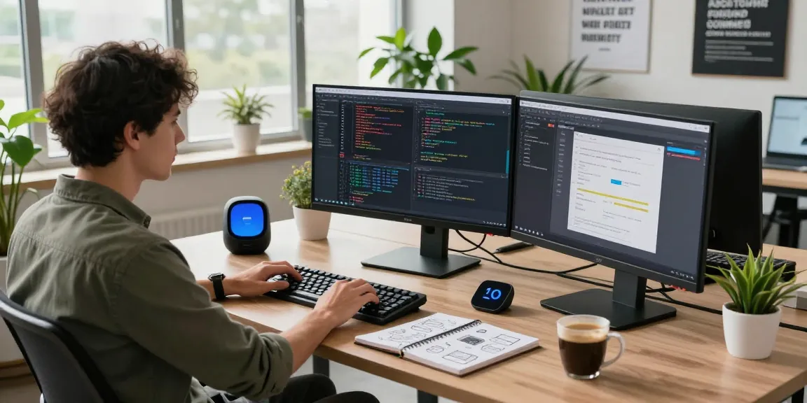 Gambar IMBAJP LOGIN dalam suasana kerja profesional dengan pengembang perangkat lunak yang fokus pada coding.