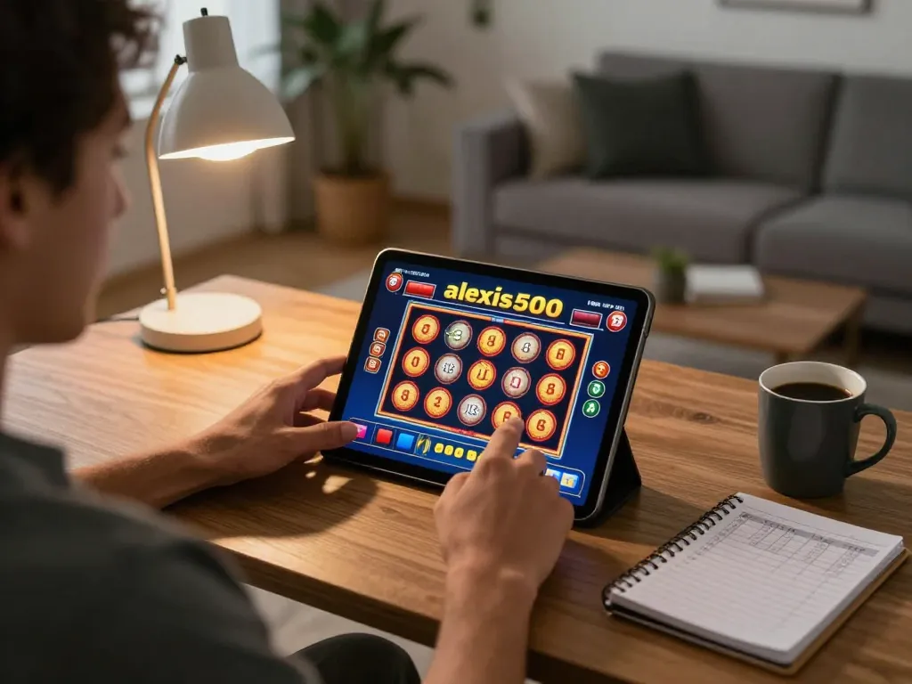 Moment menarik bermain slot alexis500 di tablet dalam lingkungan yang nyaman, menyoroti permainan strategis