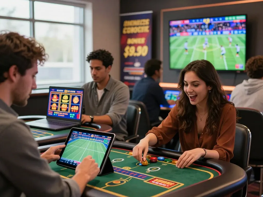 Exciting RR88 online gambling scene with diverse players engaging in games and sports betting.