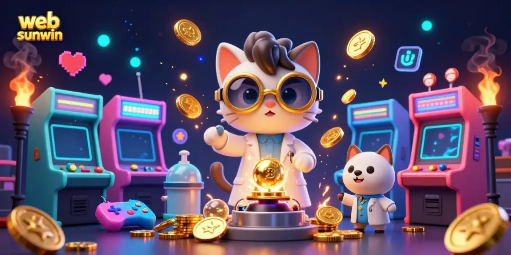 Win big at the web sunwin casino with a vibrant 3D illustration of gaming excitement.