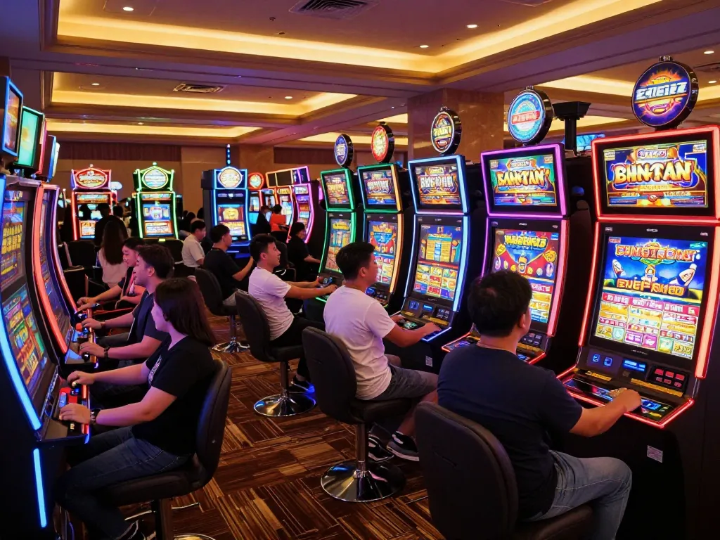 Playing slot gacor games with excitement in a lively casino atmosphere