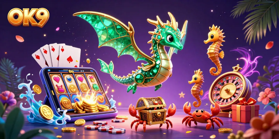 Engage in winning strategies at OK9 with vibrant illustration showcasing 3D casino fun.