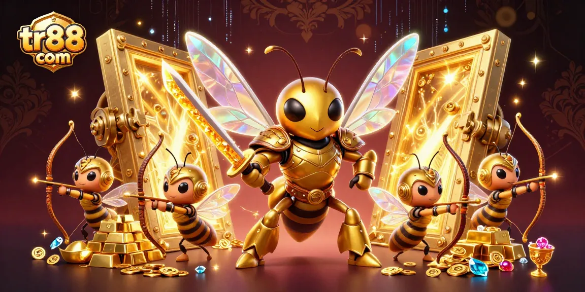 Win big with tr88 com at this vibrant casino-themed scene featuring dynamic characters and glittering treasures.