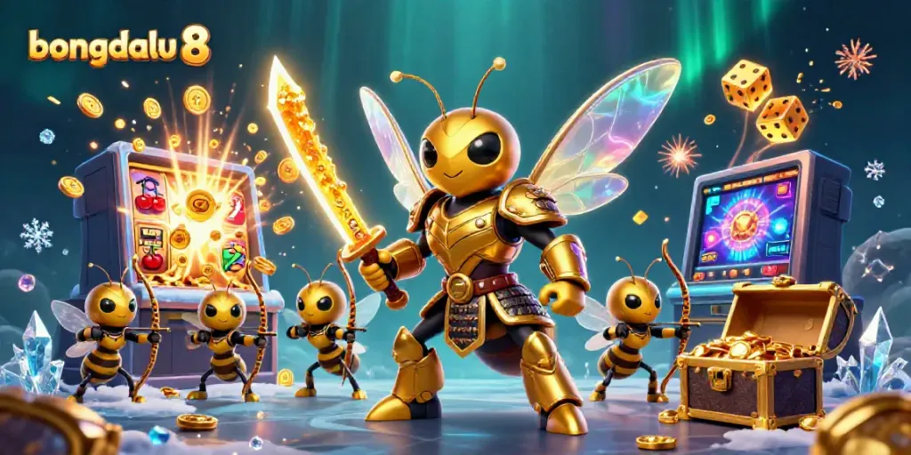 bongdalu 8 showcases a vibrant casino scene with a hornet samurai amidst a jackpot explosion.