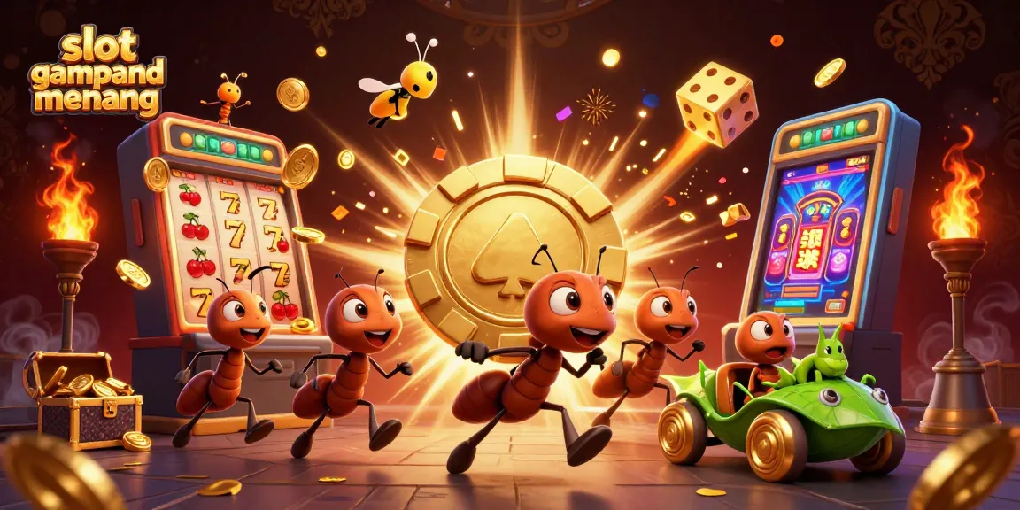 Experience the thrill of slot gacor gampang menang with energetic ants stealing a giant poker chip.