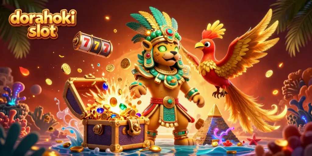 Menangkan dorahoki slot dengan imam jaguar dan burung quetzal, dilatarbelakangi harta karun.