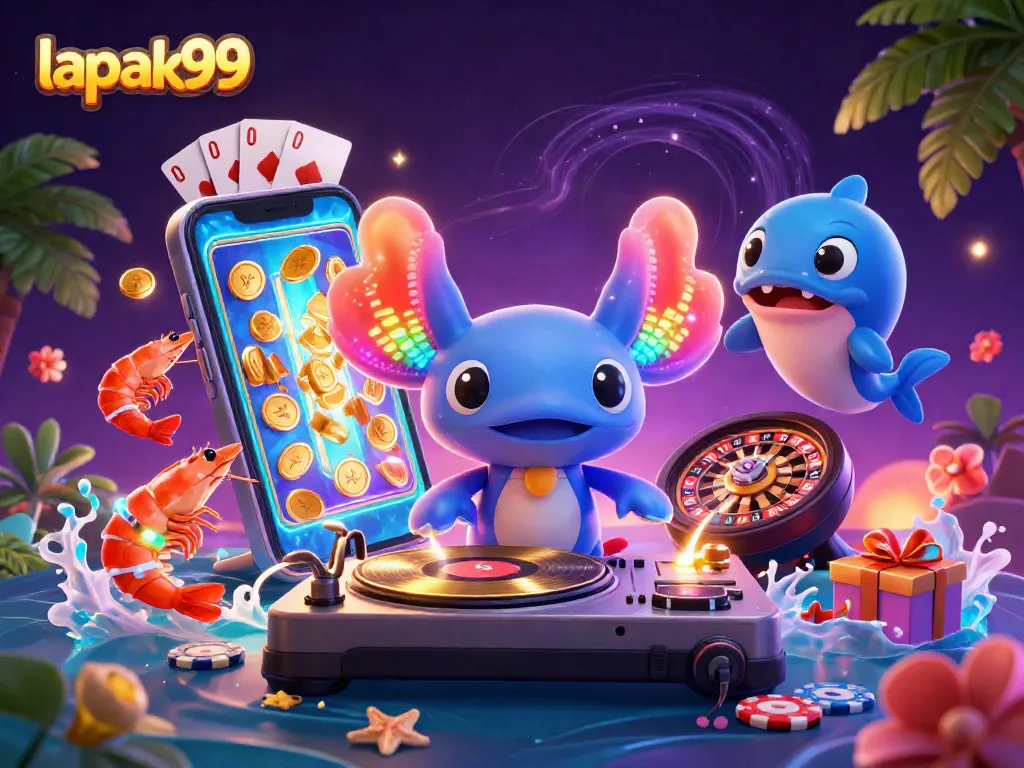 Experience the excitement of lapak99 with lively 3D characters and casino-themed elements.