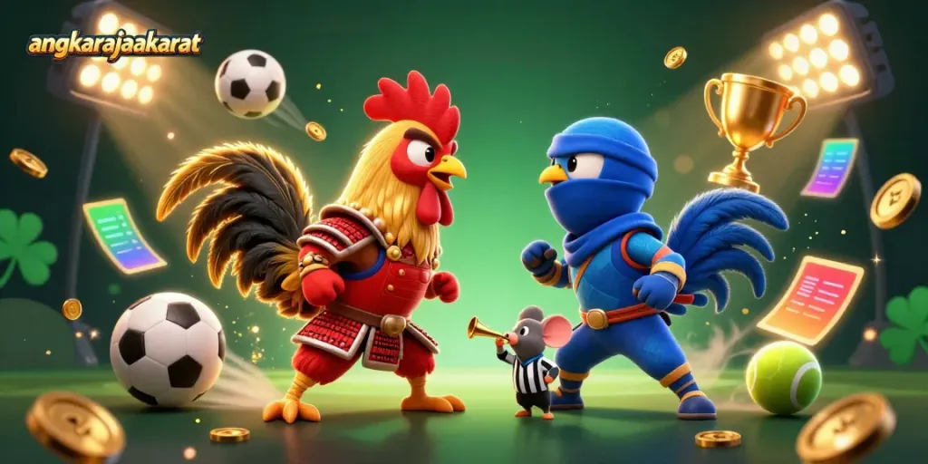 Witness the exciting standoff of twin roosters in angkarajaakurat's vibrant, dynamic casino scene.