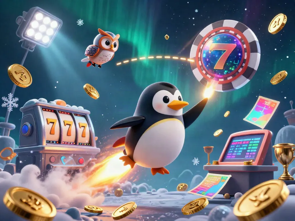 MANTIS88 provides an exciting gambling experience with a rocket-powered penguin, slot reels, and sports elements.