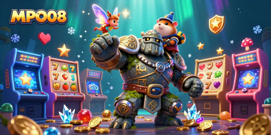 Engage with MPO08 slots featuring a magical scene of adventure, luck, and gaming symbols.