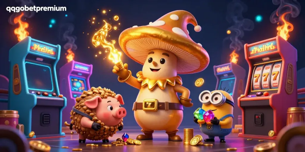 Experience the magic of qqgobetpremium with a golden wizard and casino-themed gaming elements.