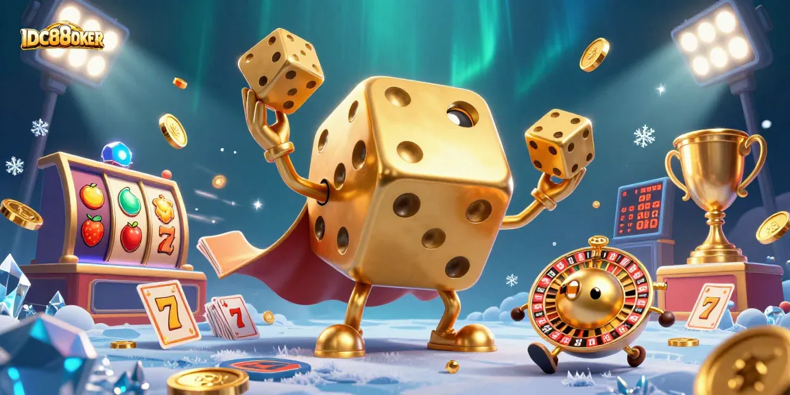 Experience thrilling gameplay with IDC88JOKER's golden dice and captivating casino elements.