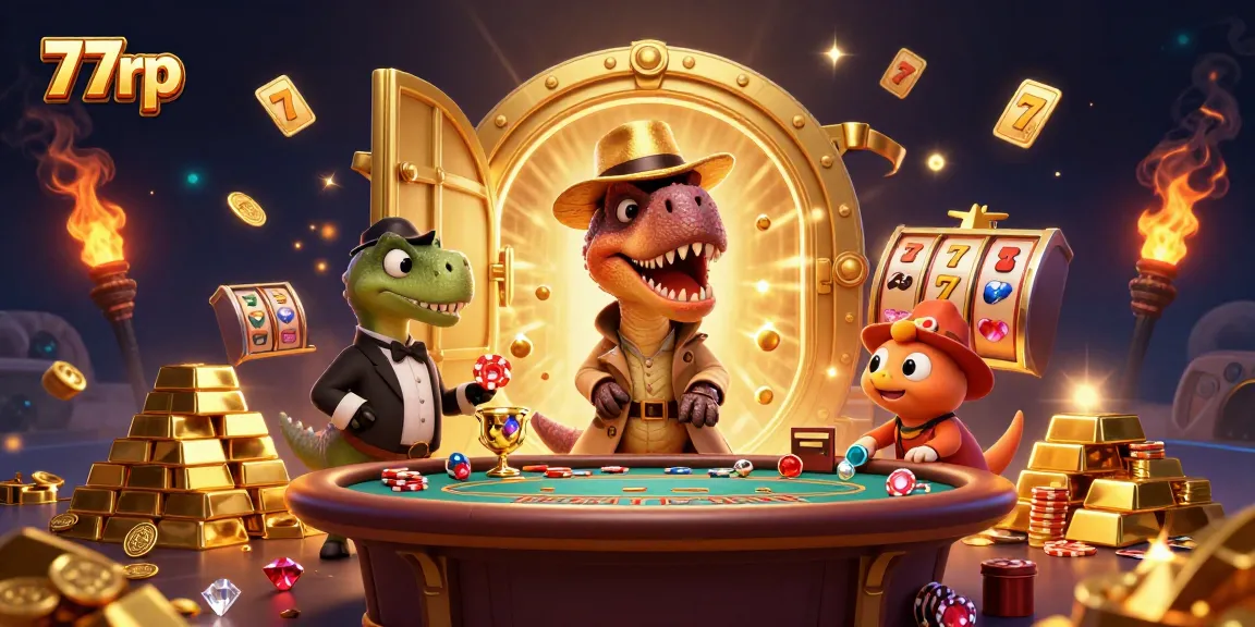 Watch the cunning 77rp velociraptor card counter navigate a blackjack table with gold treasures.