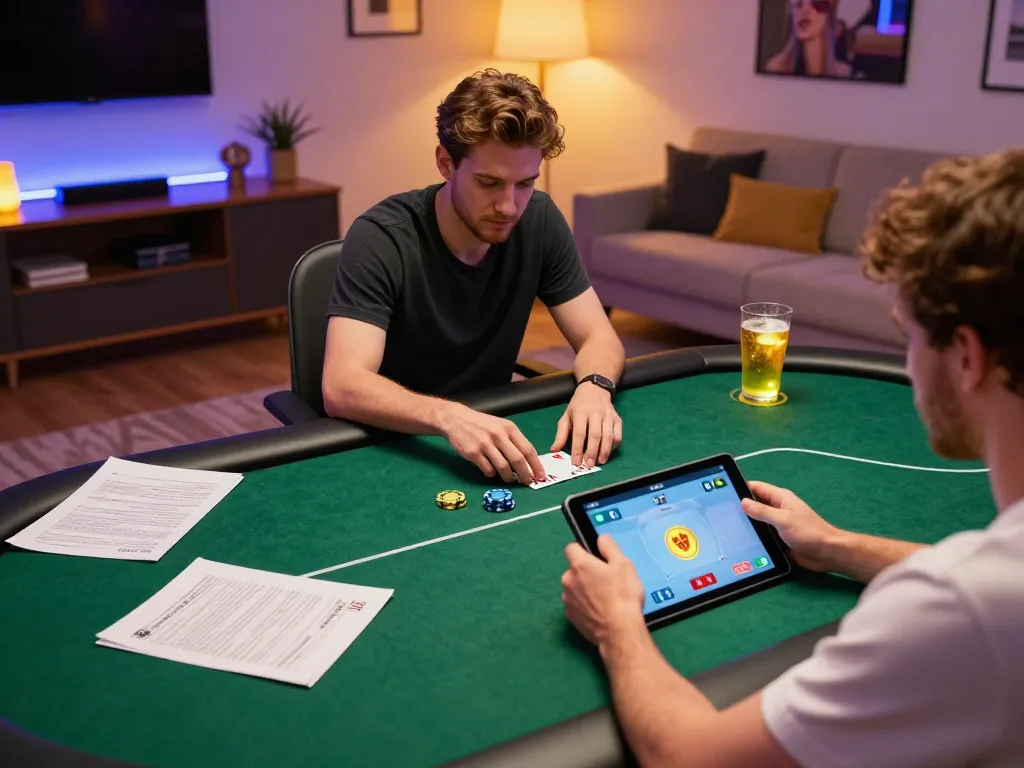 Engaging poker gameplay on open88k tablet with strategic notes and cozy lighting