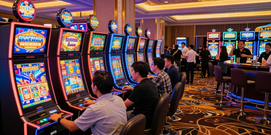 Engaged players in a vibrant casino atmosphere enjoying slot gacor machines and celebrating wins.
