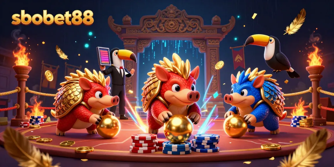 Melakukan taruhan di sbobet88 dengan pangolin yang berkompetisi di arena judi yang dramatis.