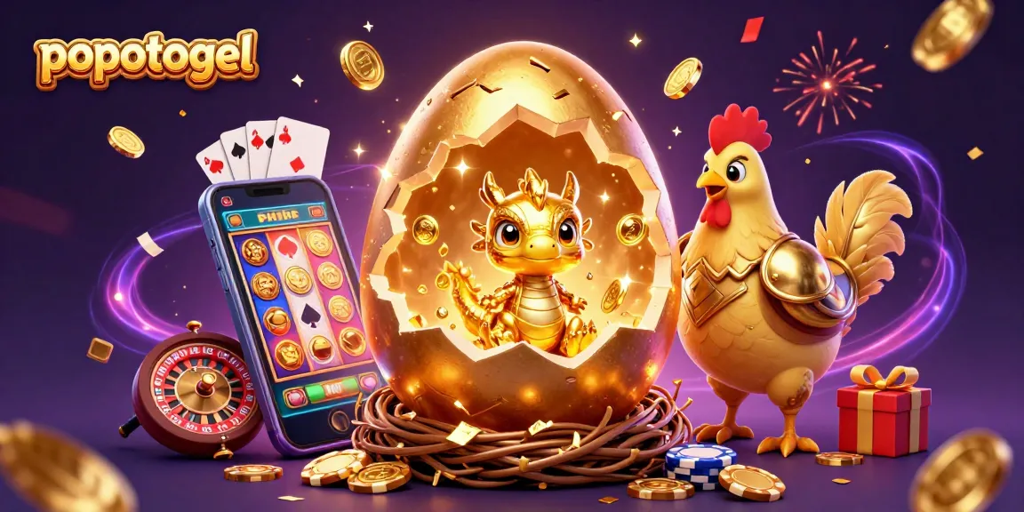 Spin the reels with popotogel as a golden dragon and poker chips celebrate your winning jackpot experience.