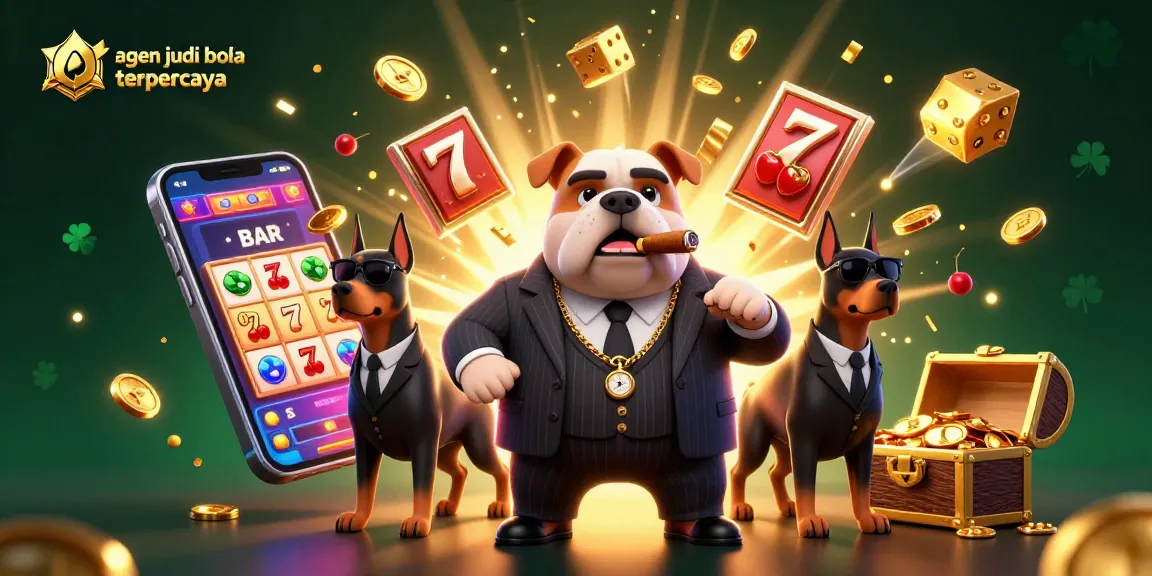 Bet on agen judi bola terpercaya with dynamic casino elements surrounding mafia characters.