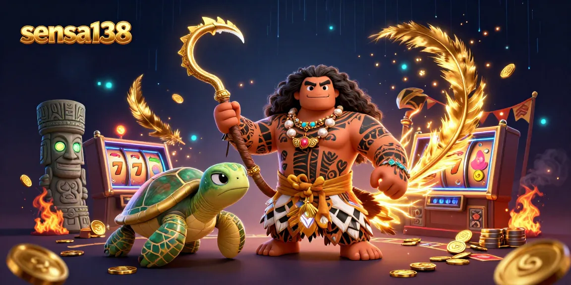 Sensa138 spins the slots in a vibrant, magical casino scene with animated characters.