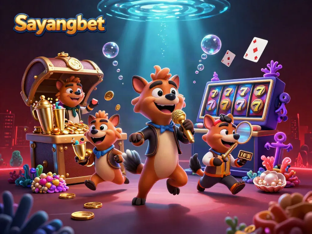 Experience the excitement at Sayangbet with hyenas manning a comedy casino club and vibrant game elements.
