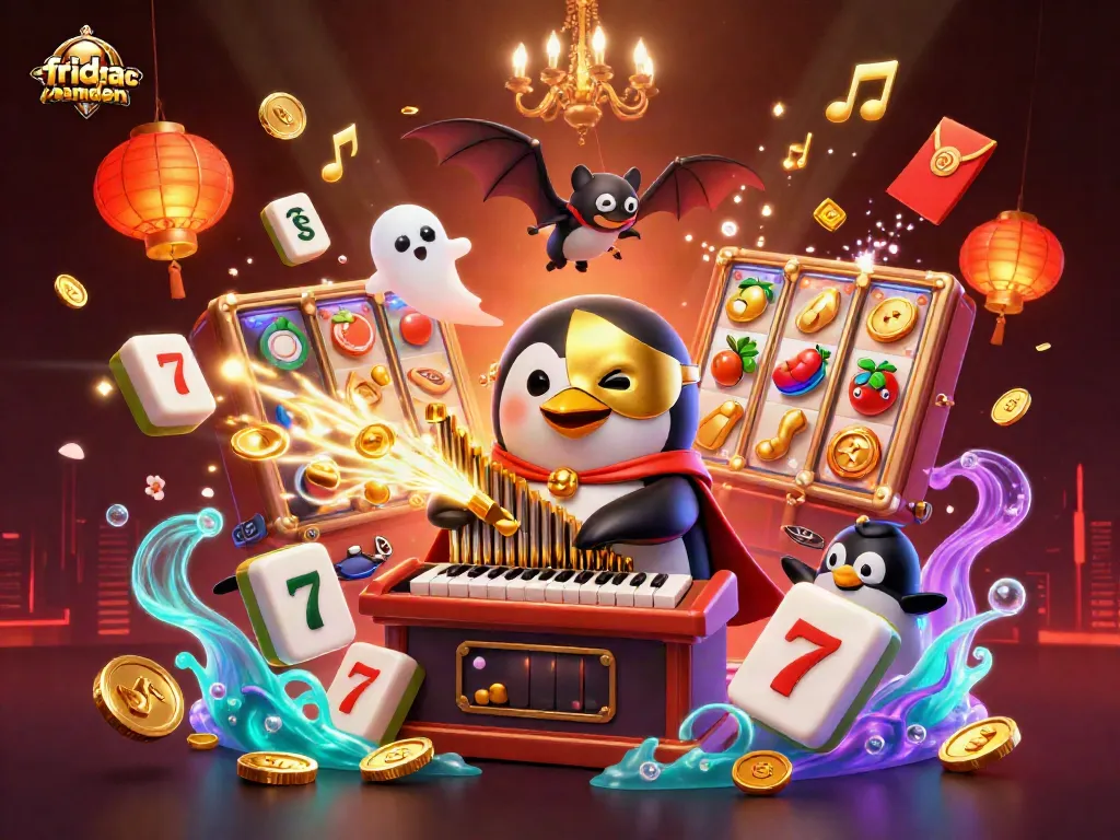 Engage in fridacamden's thrilling casino atmosphere with colorful slot machines and lively characters.