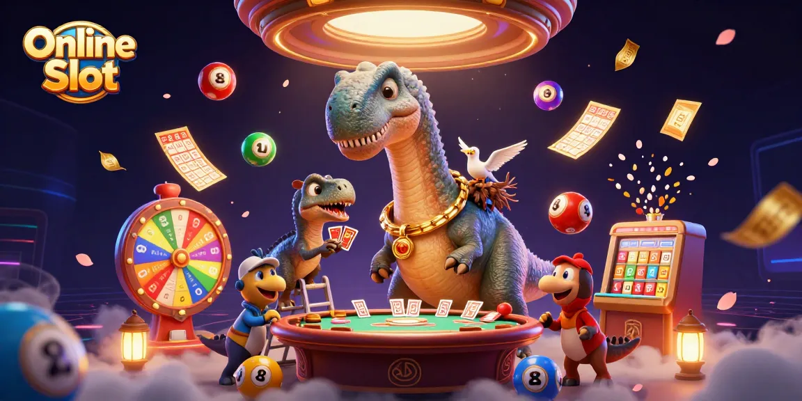 Experience excitement playing Online Slot amidst vibrant casino elements and animated characters.