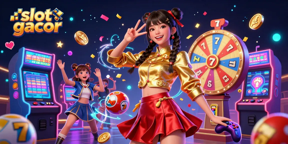 Experience the excitement of slot gacor gaming with vibrant 3D visuals and colorful characters playing slots.