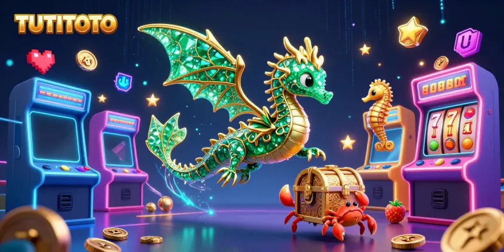 TUTITOTO's vibrant casino scene features a dazzling sea dragon and slot elements for an immersive experience.