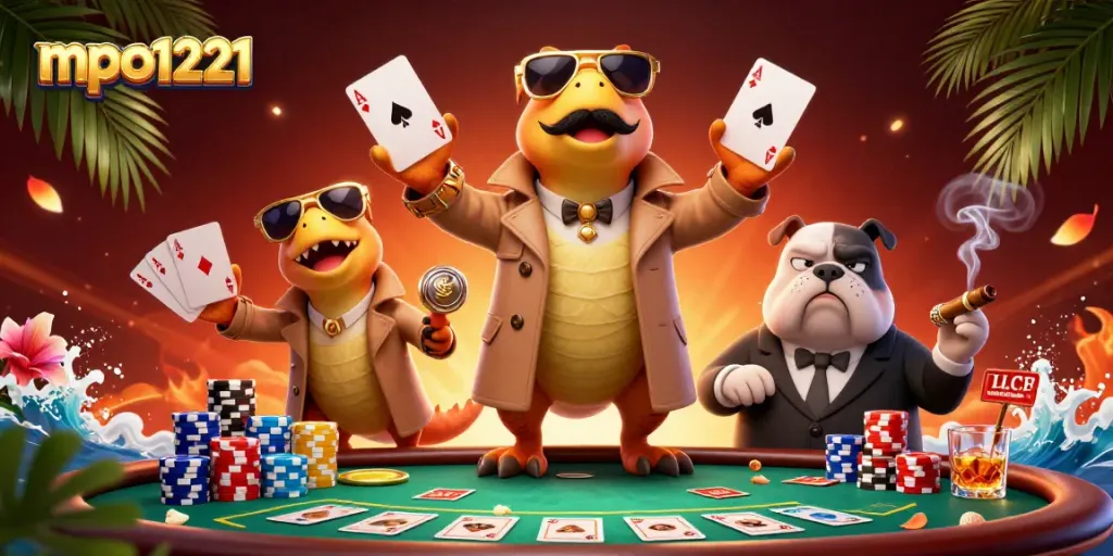 Gambaran kasino mpo1221 dengan tiga raptor dalam jas, berpura-pura memasuki lounge VIP sambil dikhawatirkan oleh bouncer.