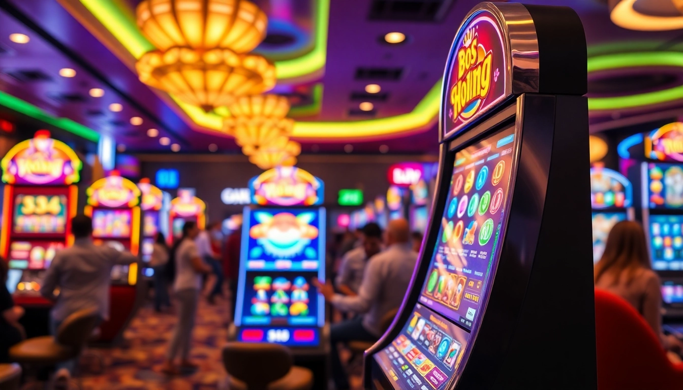 Putar bossmahjong slot di mesin slot yang berwarna-warni dan ramai.