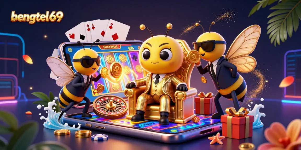 Bengkel69 offers vibrant gaming experiences with a mob boss bumblebee amidst slot games and poker elements.